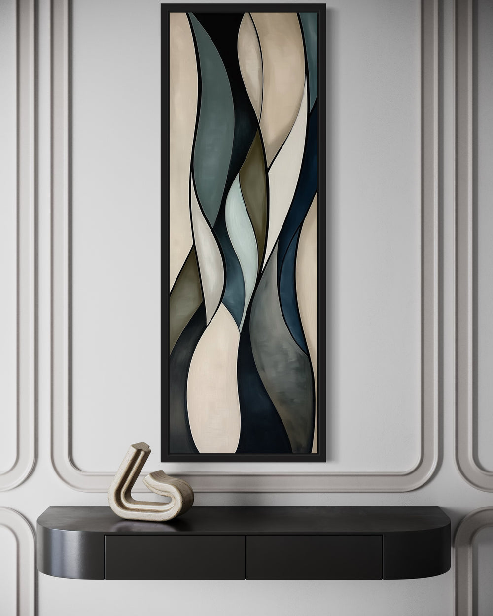 Tall Vertical Sage Green Beige Mid Century Modern Wall Art