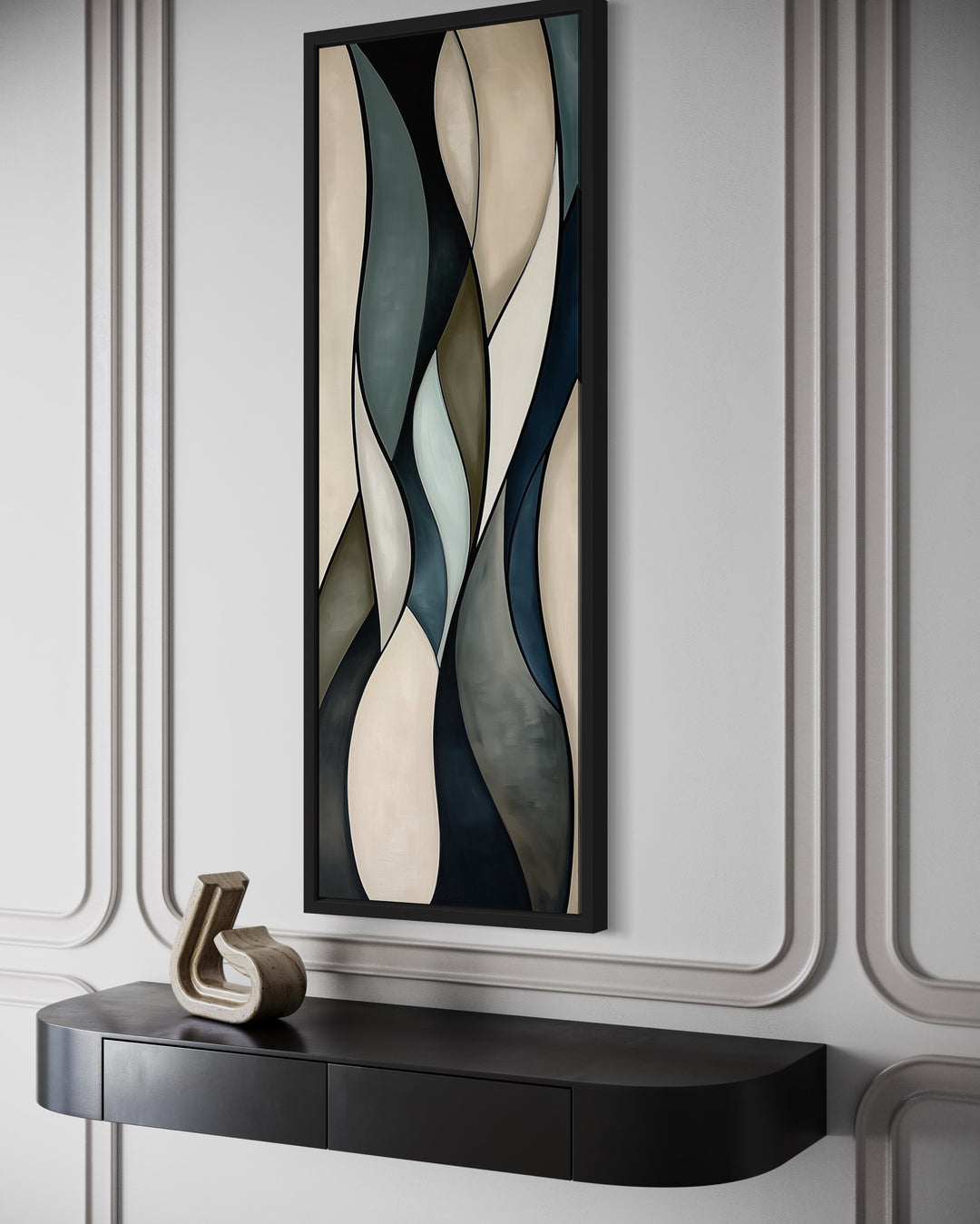 Tall Vertical Sage Green Beige Mid Century Modern Wall Art