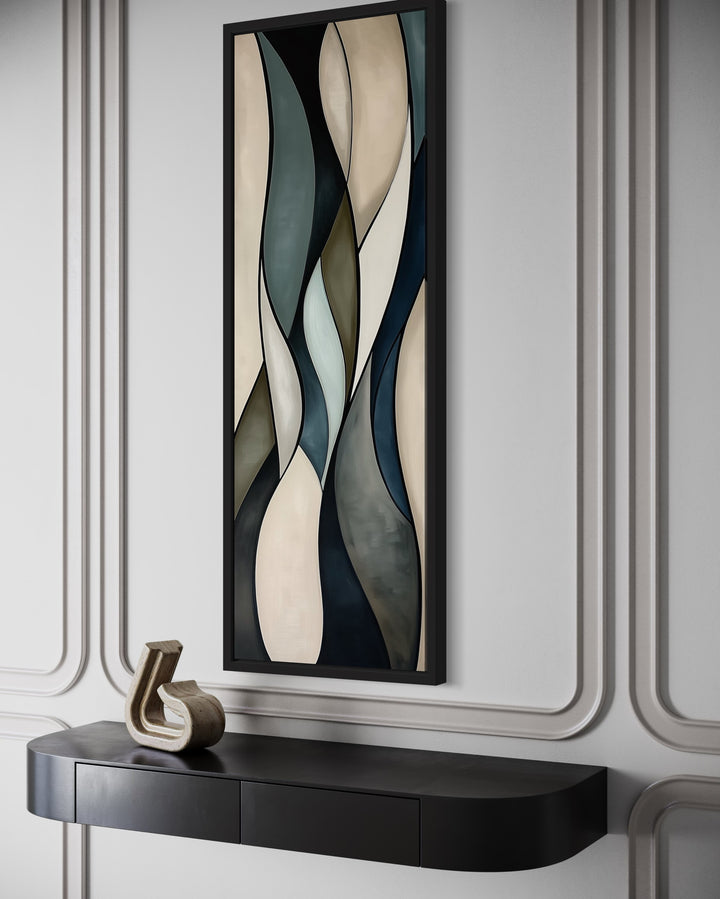 Tall Vertical Sage Green Beige Mid Century Modern Wall Art