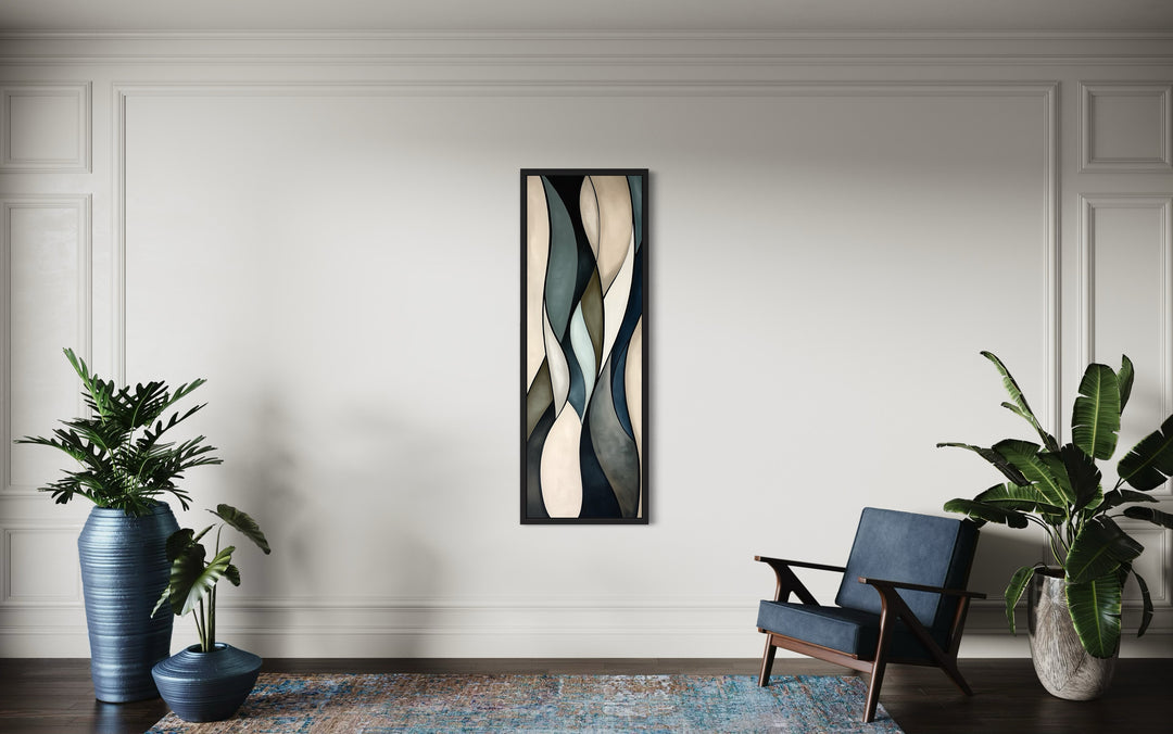 Tall Vertical Sage Green Beige Mid Century Modern Wall Art