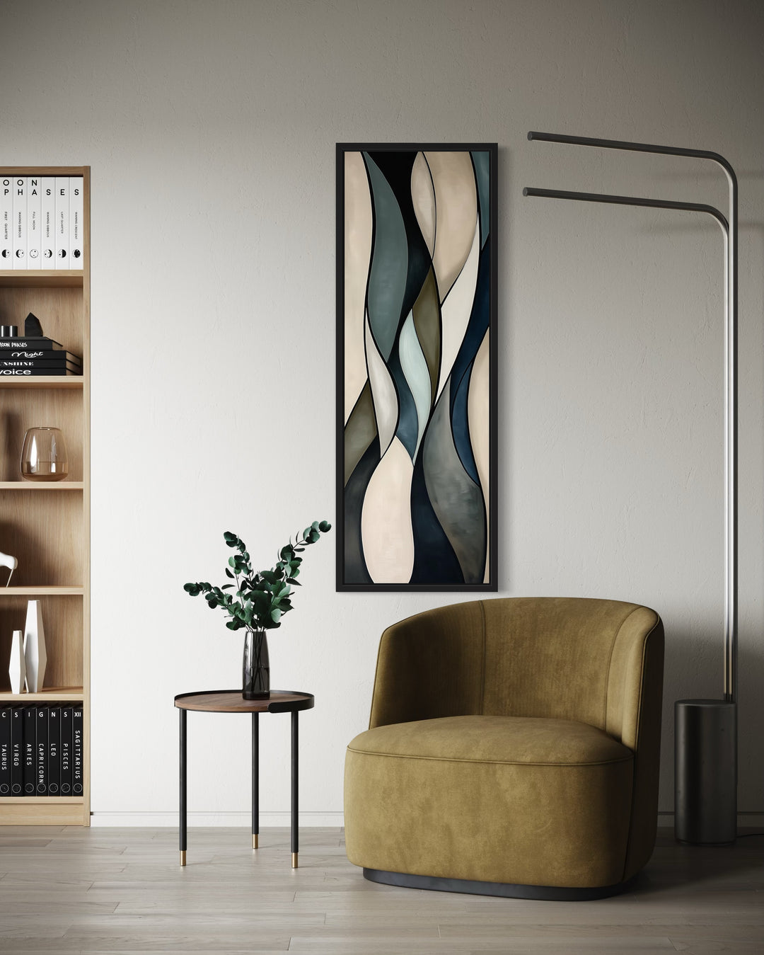 Tall Vertical Sage Green Beige Mid Century Modern Wall Art
