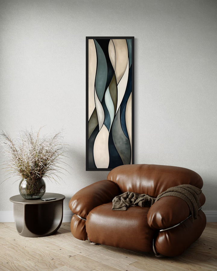 Tall Vertical Sage Green Beige Mid Century Modern Wall Art