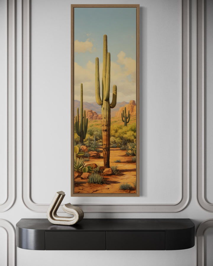 Tall Vertical Saguaro Cactus Canvas Wall Art