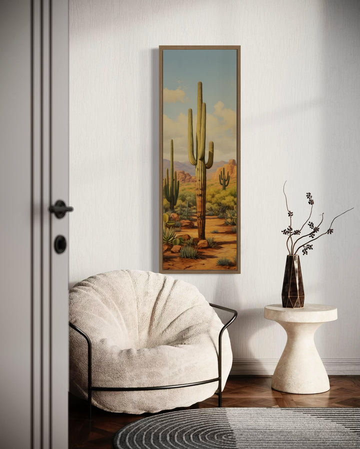 Tall Vertical Saguaro Cactus Canvas Wall Art