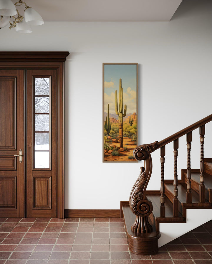 Tall Vertical Saguaro Cactus Canvas Wall Art