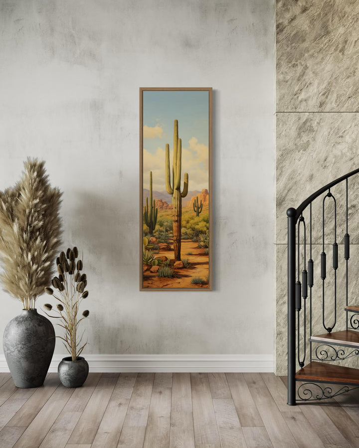 Tall Vertical Saguaro Cactus Canvas Wall Art