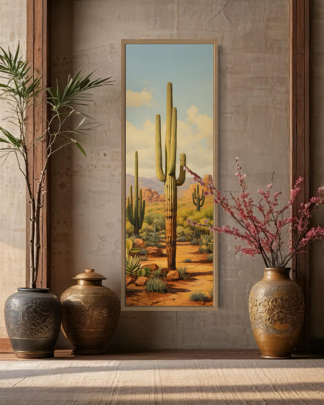 Tall Vertical Saguaro Cactus Canvas Wall Art