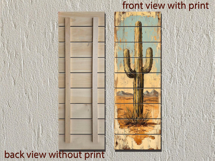 Tall Vertical Saguaro Cactus Wood Wall Art
