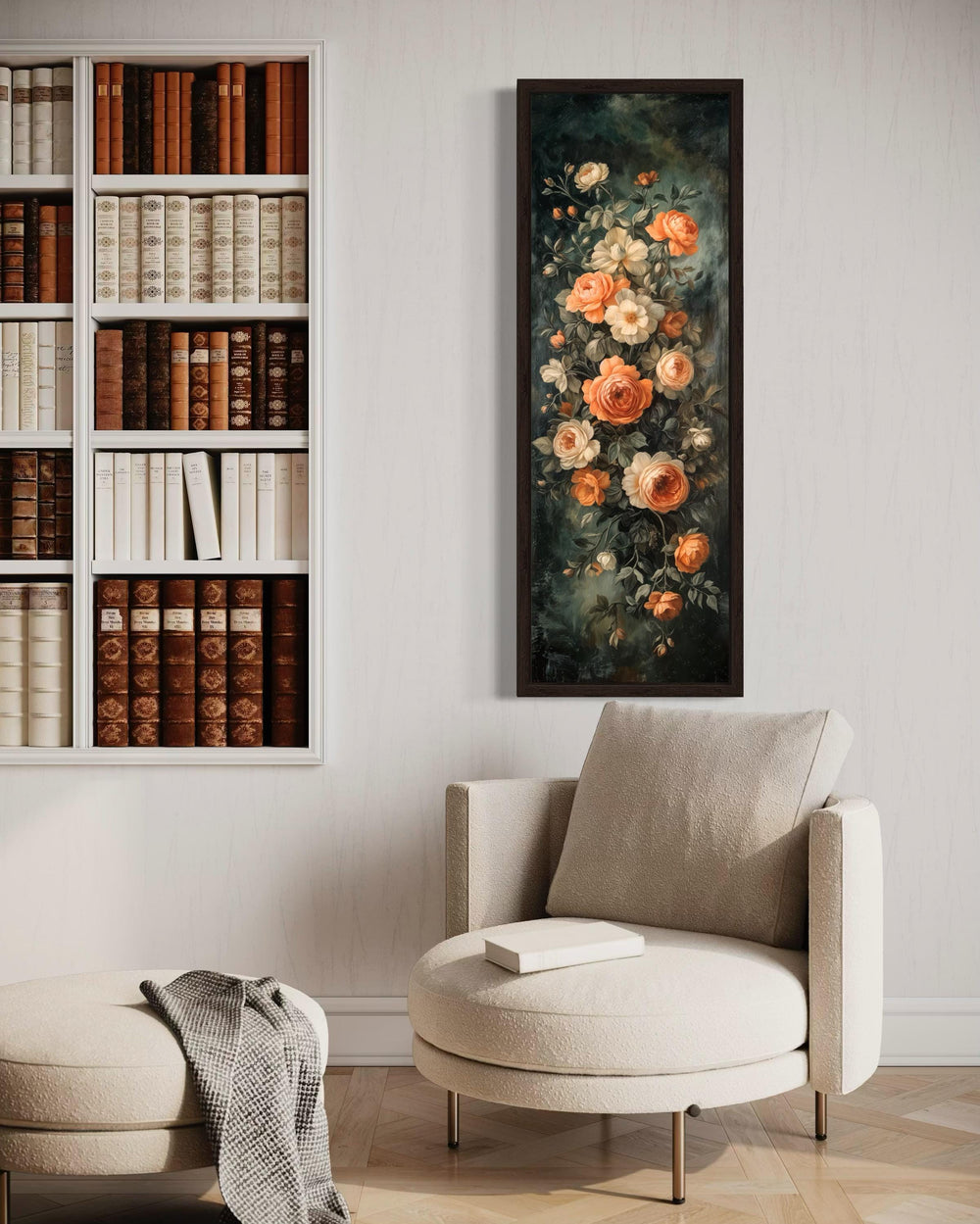 Tall Vertical Vintage Tapestry Floral Canvas Wall Art