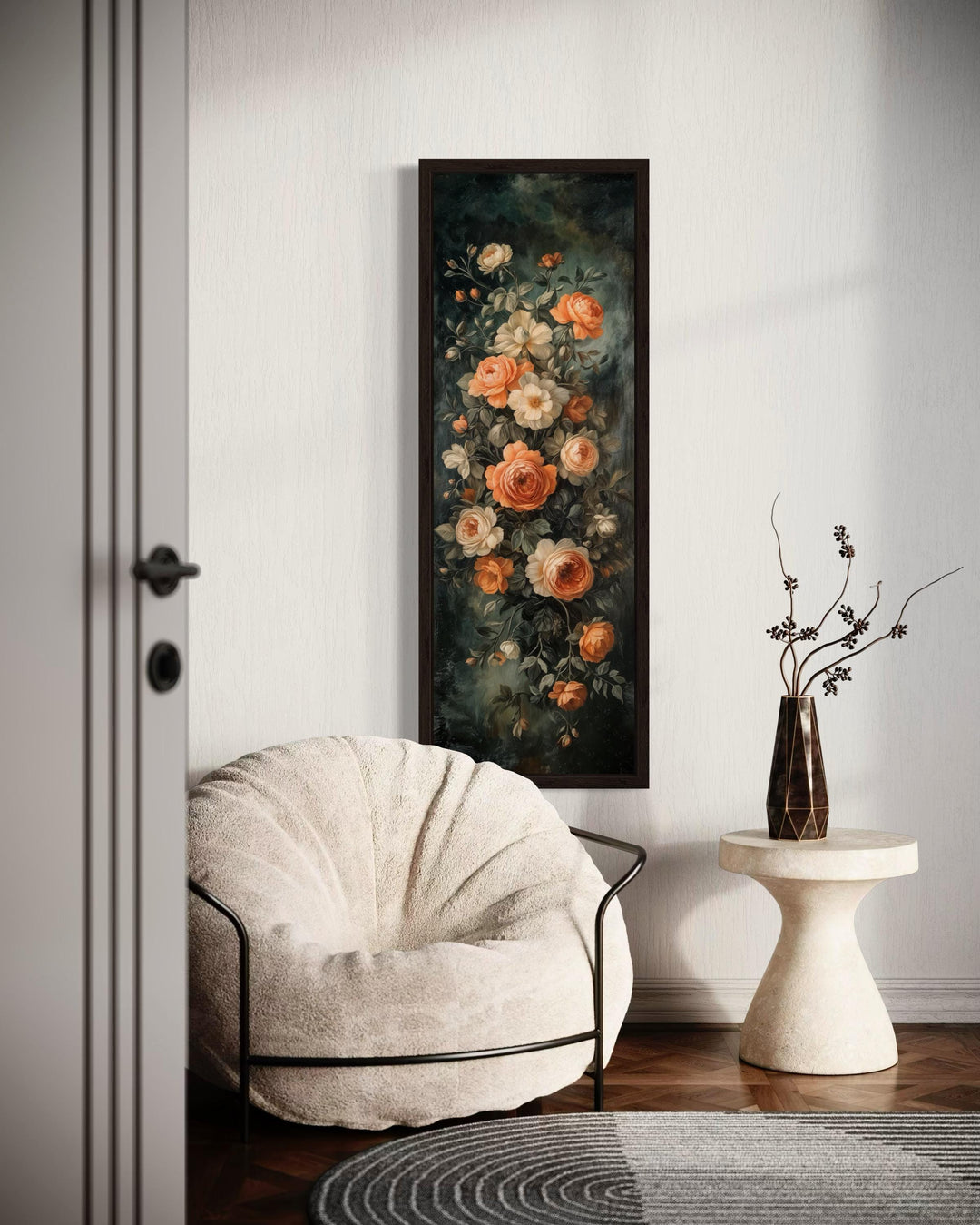 Tall Vertical Vintage Tapestry Floral Canvas Wall Art