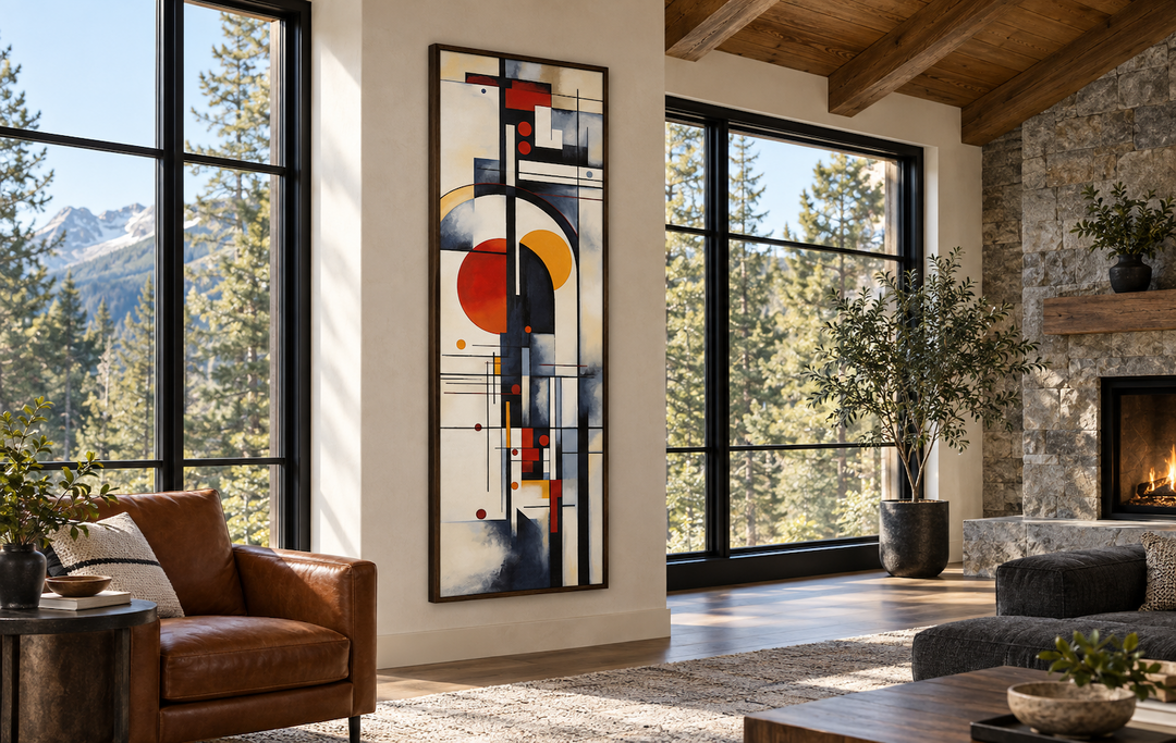 Tall Narrow Bauhaus Geometric Vertical Framed Canvas Wall Art