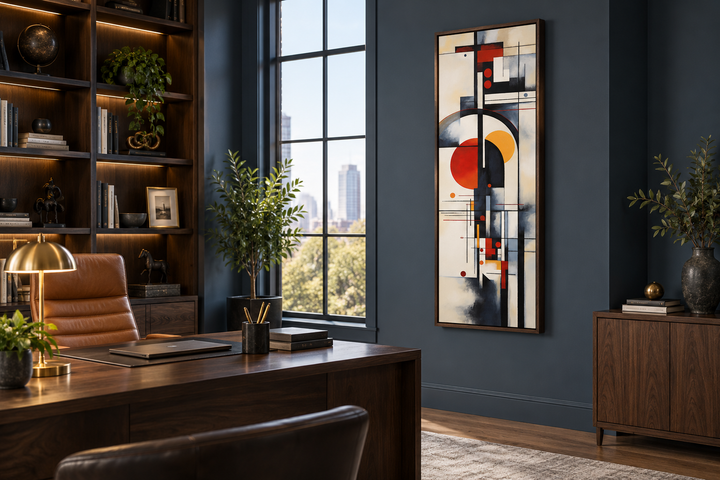 Tall Narrow Bauhaus Geometric Vertical Framed Canvas Wall Art