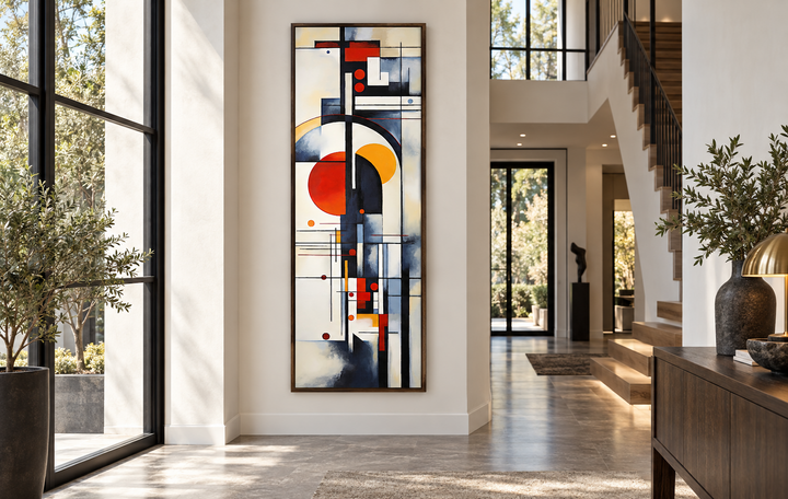 Tall Narrow Bauhaus Geometric Vertical Framed Canvas Wall Art