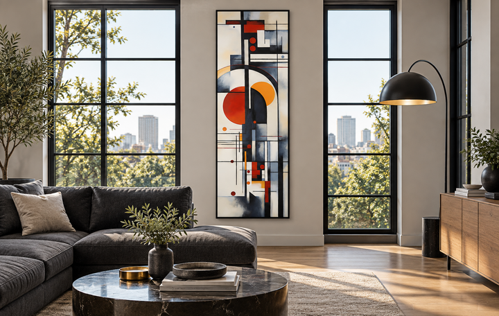 Tall Narrow Bauhaus Geometric Vertical Framed Canvas Wall Art