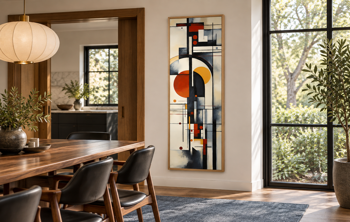 Tall Narrow Bauhaus Geometric Vertical Framed Canvas Wall Art