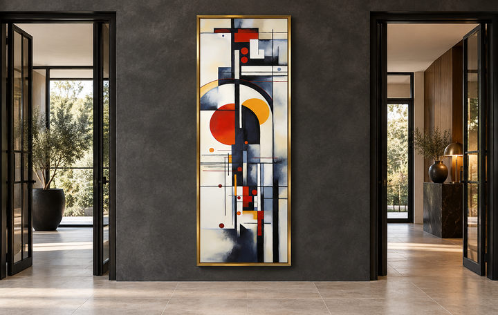 Tall Narrow Bauhaus Geometric Vertical Framed Canvas Wall Art