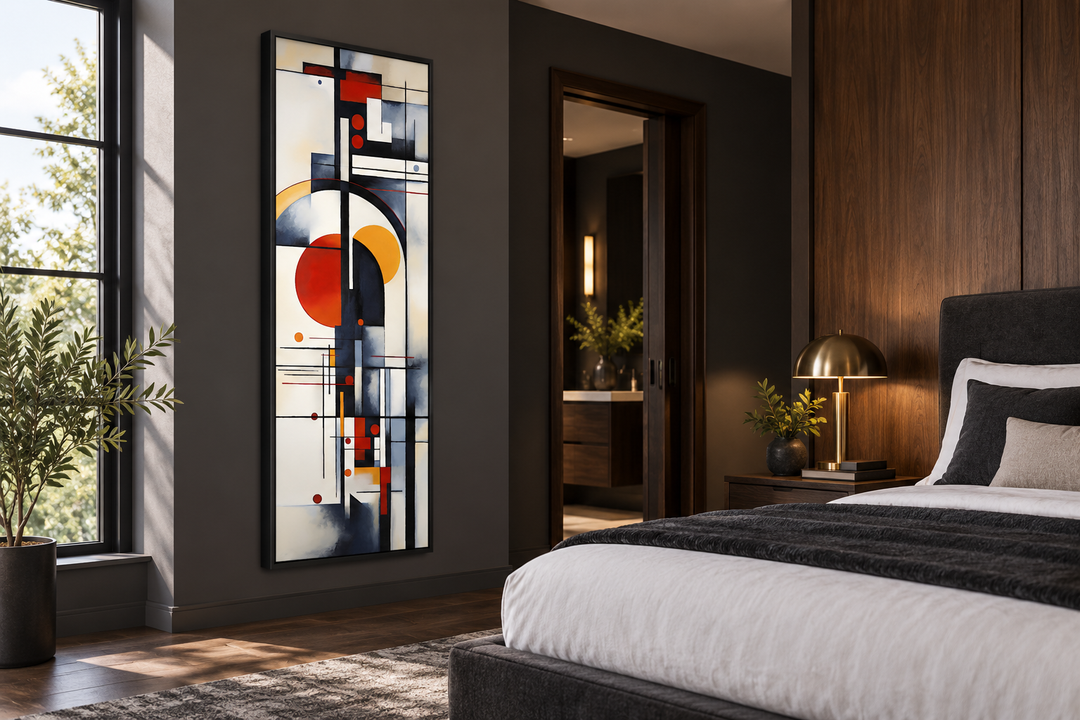 Tall Narrow Bauhaus Geometric Vertical Framed Canvas Wall Art