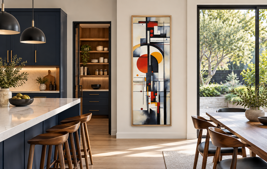 Tall Narrow Bauhaus Geometric Vertical Framed Canvas Wall Art
