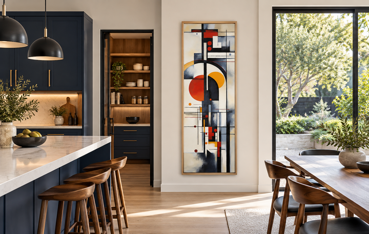 Tall Narrow Bauhaus Geometric Vertical Framed Canvas Wall Art