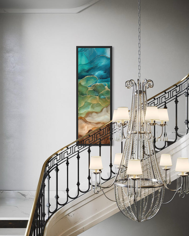 Teal and Gold Tall Narrow Abstract Canvas Wall Art