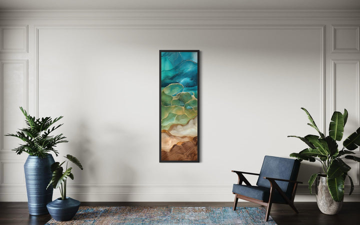 Teal and Gold Tall Narrow Abstract Canvas Wall Art