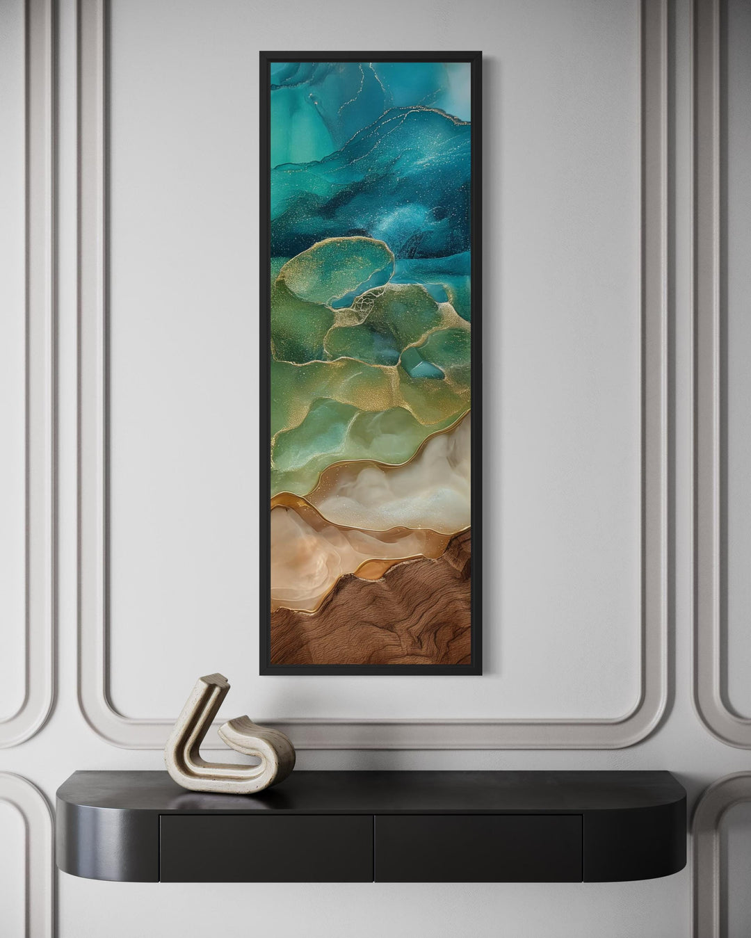 Teal and Gold Tall Narrow Abstract Canvas Wall Art