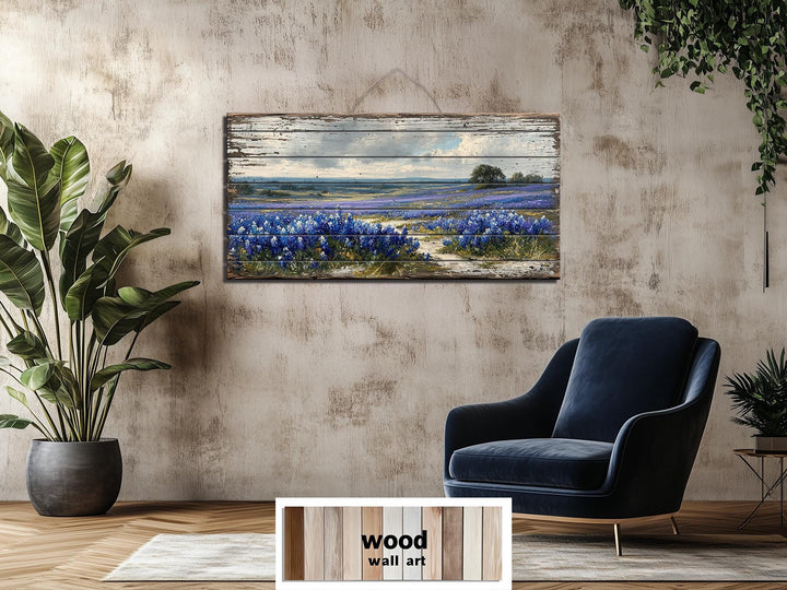 Texas Bluebonnet Field Distressed Wood Wall Art