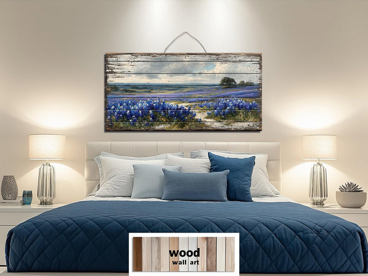 Texas Bluebonnet Field Distressed Wood Wall Art
