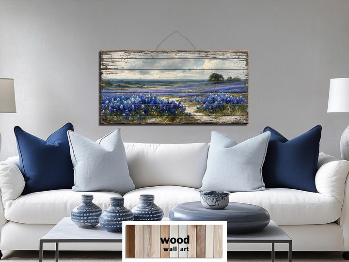 Texas Bluebonnet Field Distressed Wood Wall Art