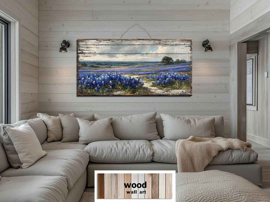 Texas Bluebonnet Field Distressed Wood Wall Art