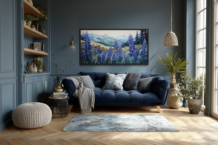 Tableau « Lupins du Texas » – Impression sur toile encadrée | Décoration rustique de style ferme