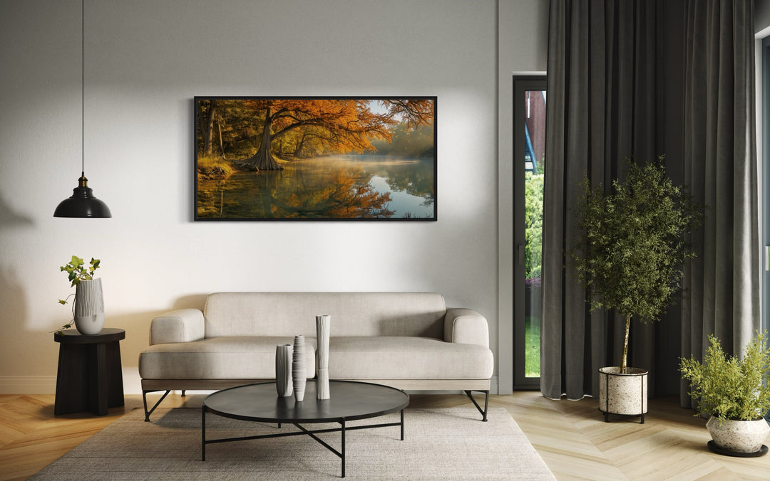 Texas Landscape Wall Art – Vibrant Fall River Painting | Rustic Seasonal Decor