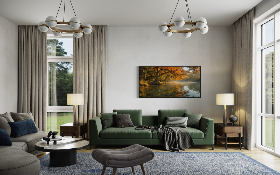 Texas Landscape Wall Art – Vibrant Fall River Painting | Rustic Seasonal Decor