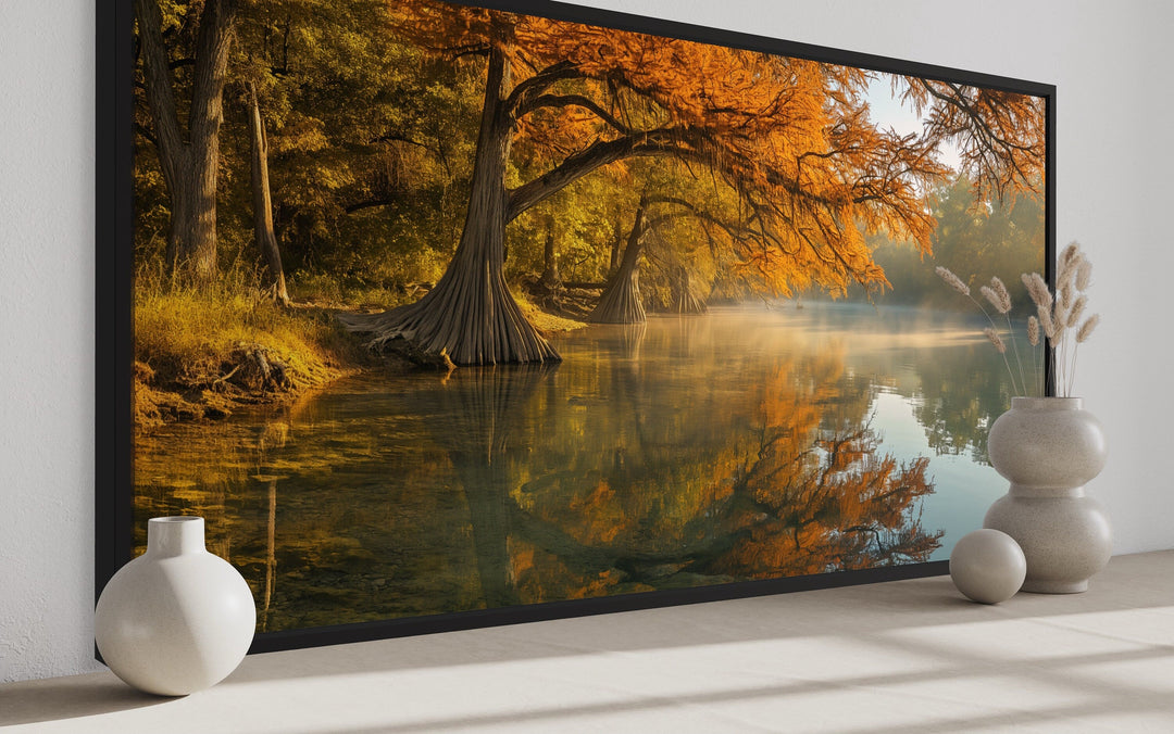 Texas Landscape Wall Art – Vibrant Fall River Painting | Rustic Seasonal Decor