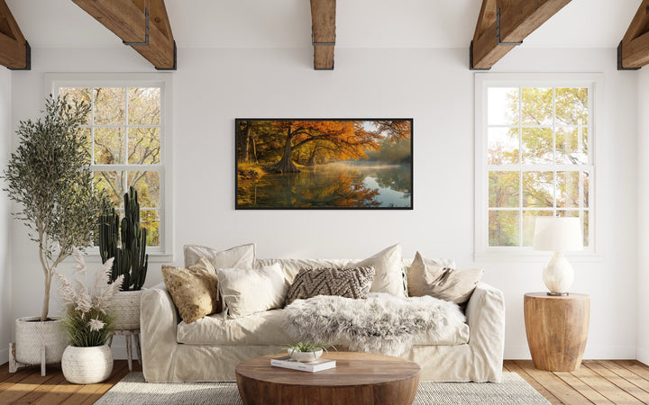 Texas Landscape Wall Art – Vibrant Fall River Painting | Rustic Seasonal Decor