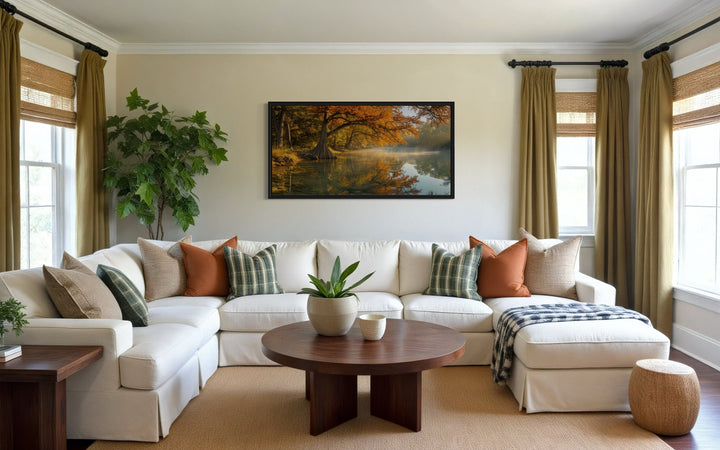 Texas Landscape Wall Art – Vibrant Fall River Painting | Rustic Seasonal Decor