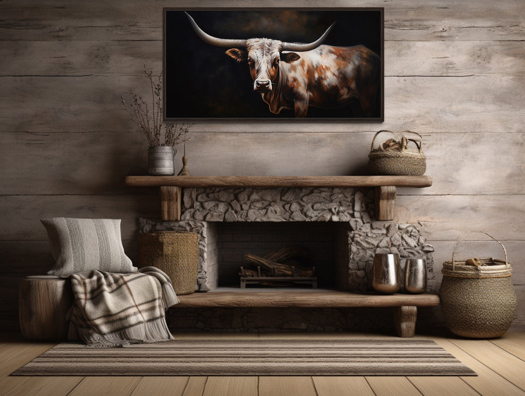 Texas Longhorn Cow Extra Large Framed Canvas Wall Art