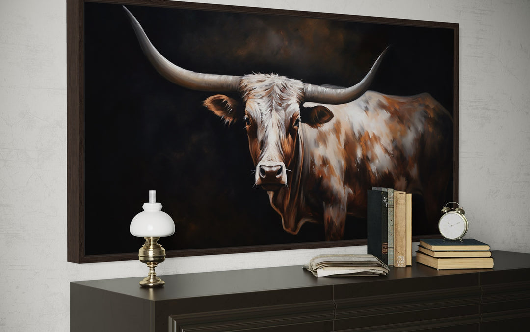 Texas Longhorn Cow Extra Large Framed Canvas Wall Art
