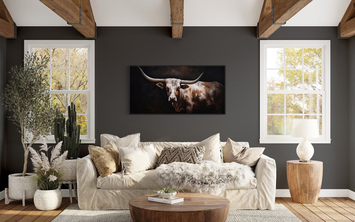 Texas Longhorn Cow Extra Large Framed Canvas Wall Art