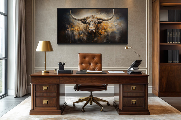 Wall Art For Men - Texas Longhorn Steer Abstract Framed Canvas Wall Art