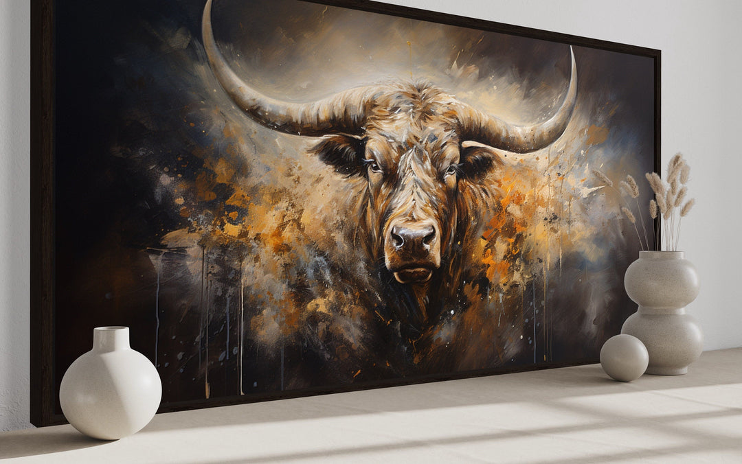 Texas Longhorn Steer Abstract Framed Canvas Wall Art