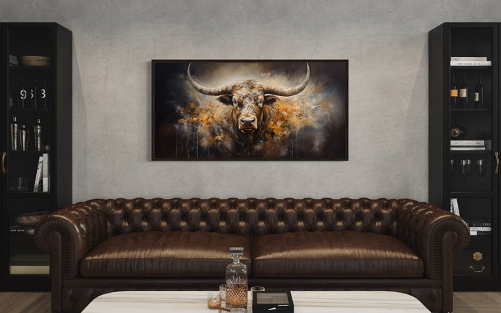 Texas Longhorn Steer Abstract Framed Canvas Wall Art