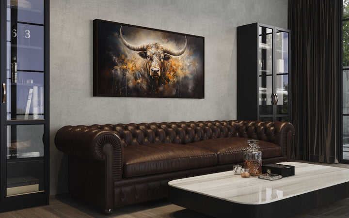 Texas Longhorn Steer Abstract Framed Canvas Wall Art