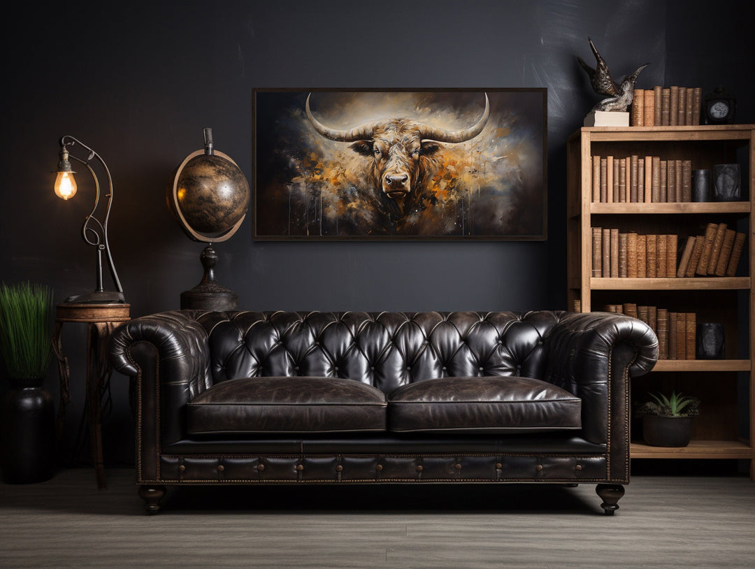 Wall Art For Men - Texas Longhorn Steer Abstract Framed Canvas Wall Art