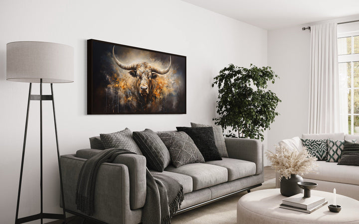 Texas Longhorn Steer Abstract Framed Canvas Wall Art