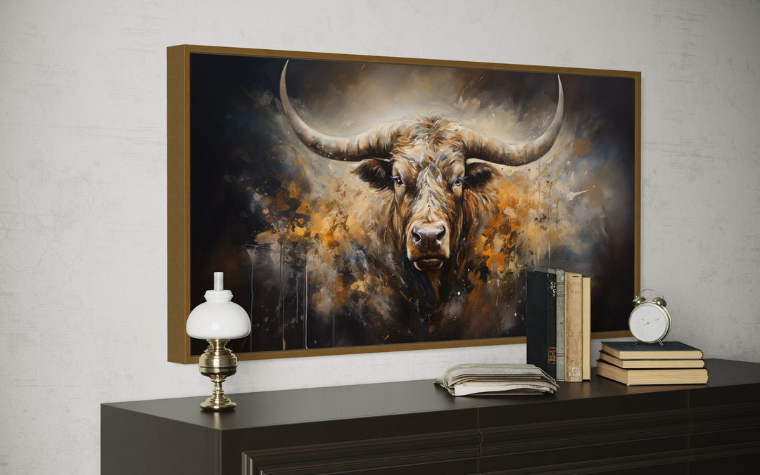 Texas Longhorn Steer Abstract Framed Canvas Wall Art