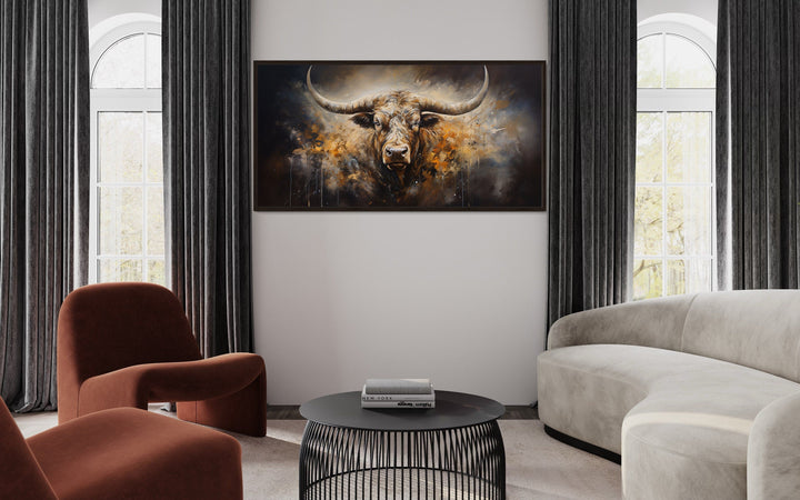 Texas Longhorn Steer Abstract Framed Canvas Wall Art