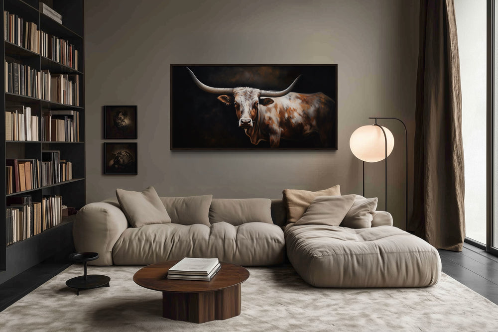 Texas Longhorn Wall Art - Extra Large Framed Canvas for Rustic Farmhouse Decor