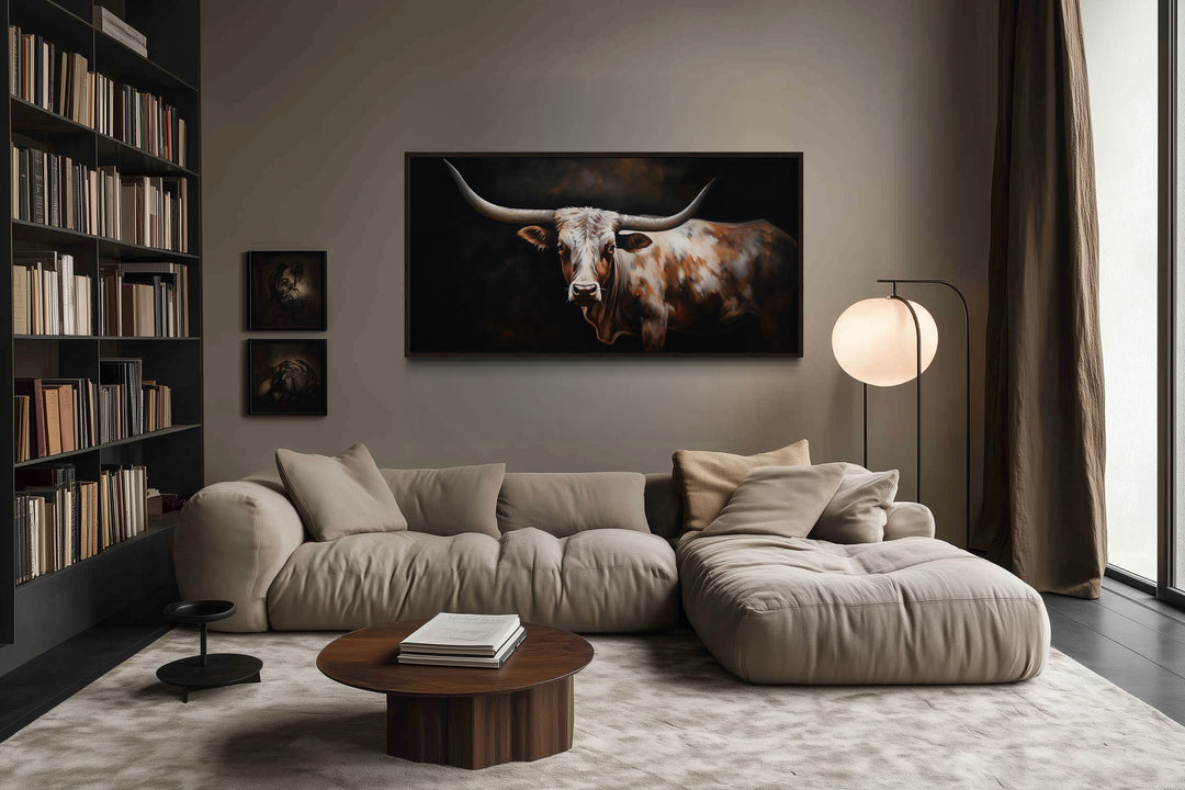 Texas Longhorn Wall Art - Extra Large Framed Canvas for Rustic Farmhouse Decor
