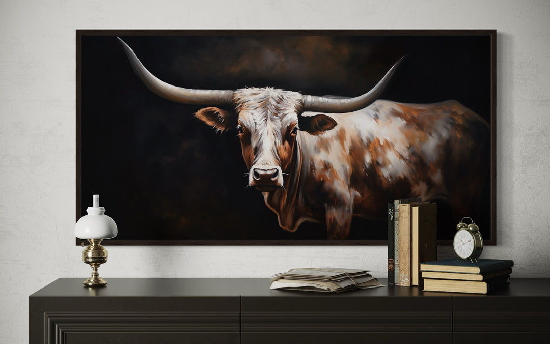 Texas Longhorn Wall Art - Extra Large Framed Canvas for Rustic Farmhouse Decor